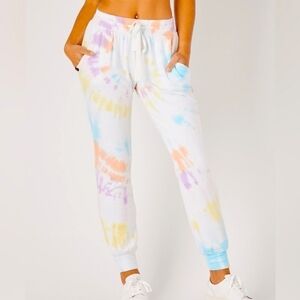 GLYDER NWT XS HALFWAY JOGGERS White Rainbow Tie-Dye